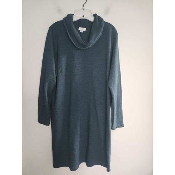 NWT Pure Jill by J.Jill Blue Cowl Neck Cotton A-Line Knit Dress size Large Pet. - Picture 3 of 12